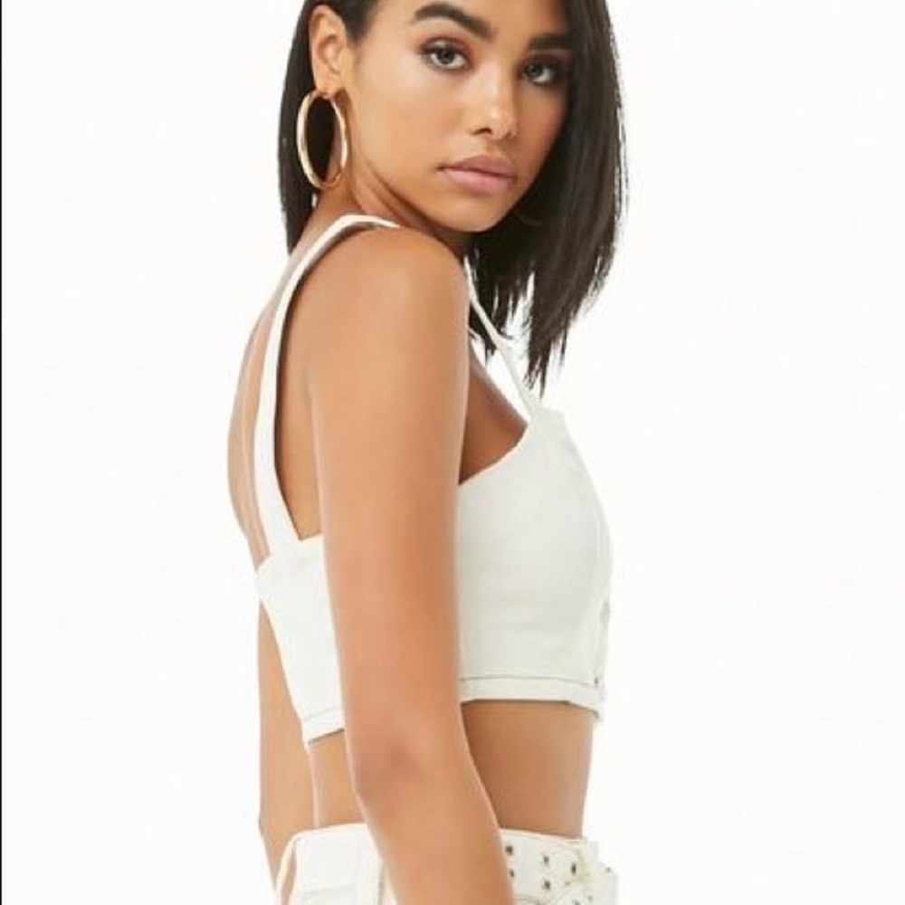 Crop button cami tank top SMALL off white
